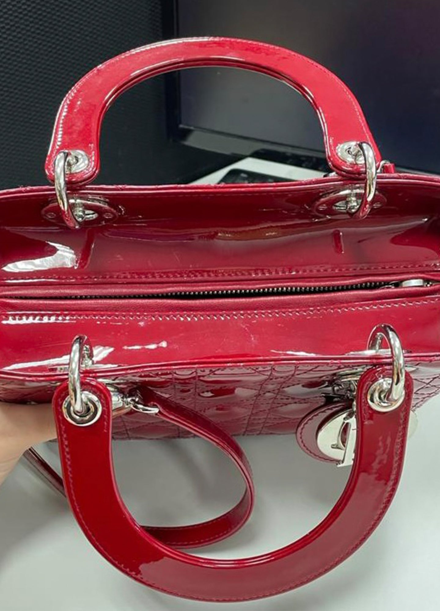 *Authentic* DIOR: Patent Cannage Medium Lady Dior ~ Red